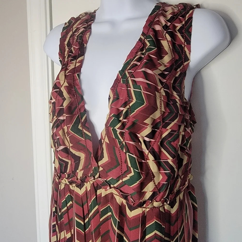 NWT Leon Max Limited Edition Pleated Dress Maroon Pink Green Cocktail Size 8
